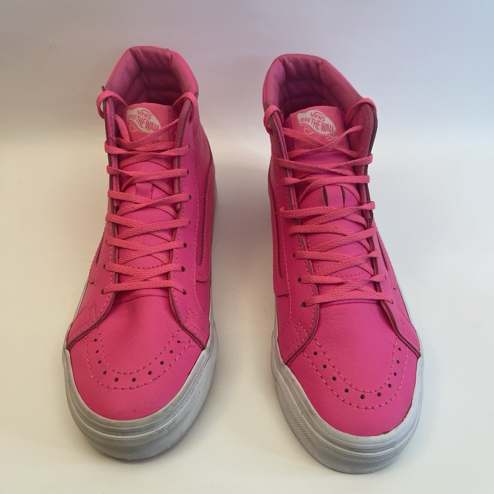 Vans Sk8-Hi Slim Neon‎ Pink Womens 6.5 (Mens 5) Athletic LEATHER Shoes Sneakers